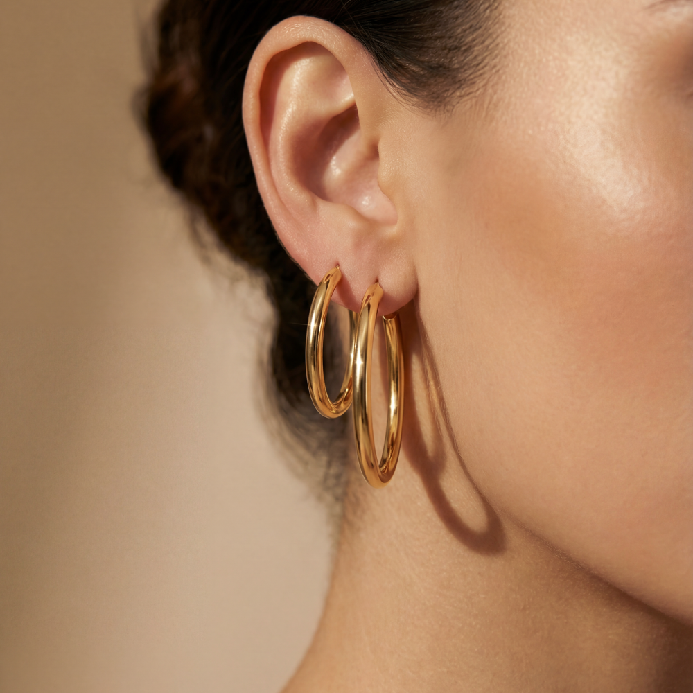 14k Gold Medium Hoop Earrings