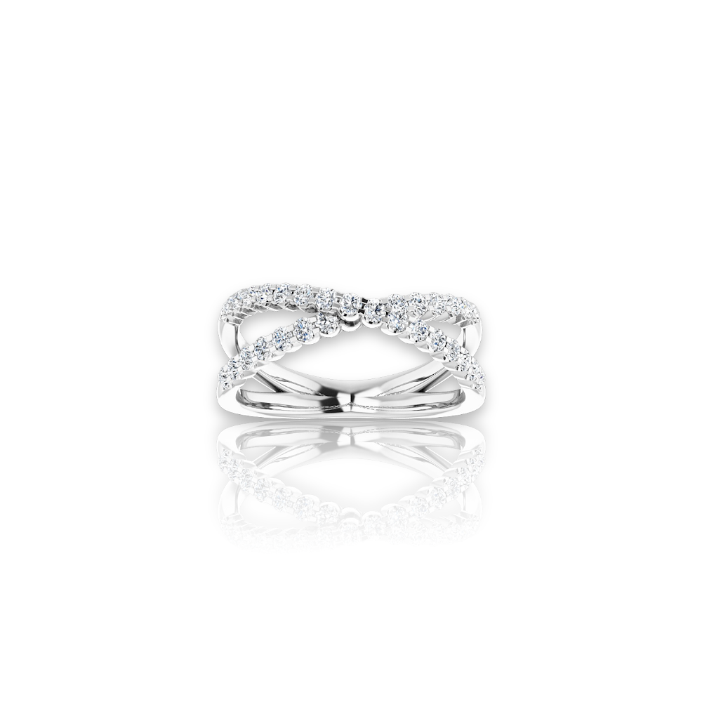 Double band diamond ring made with 14k white gold