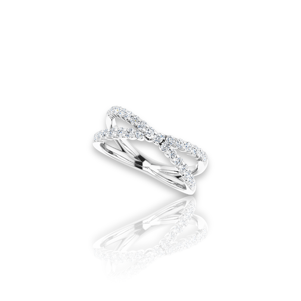 Double band diamond ring made with 14k white gold