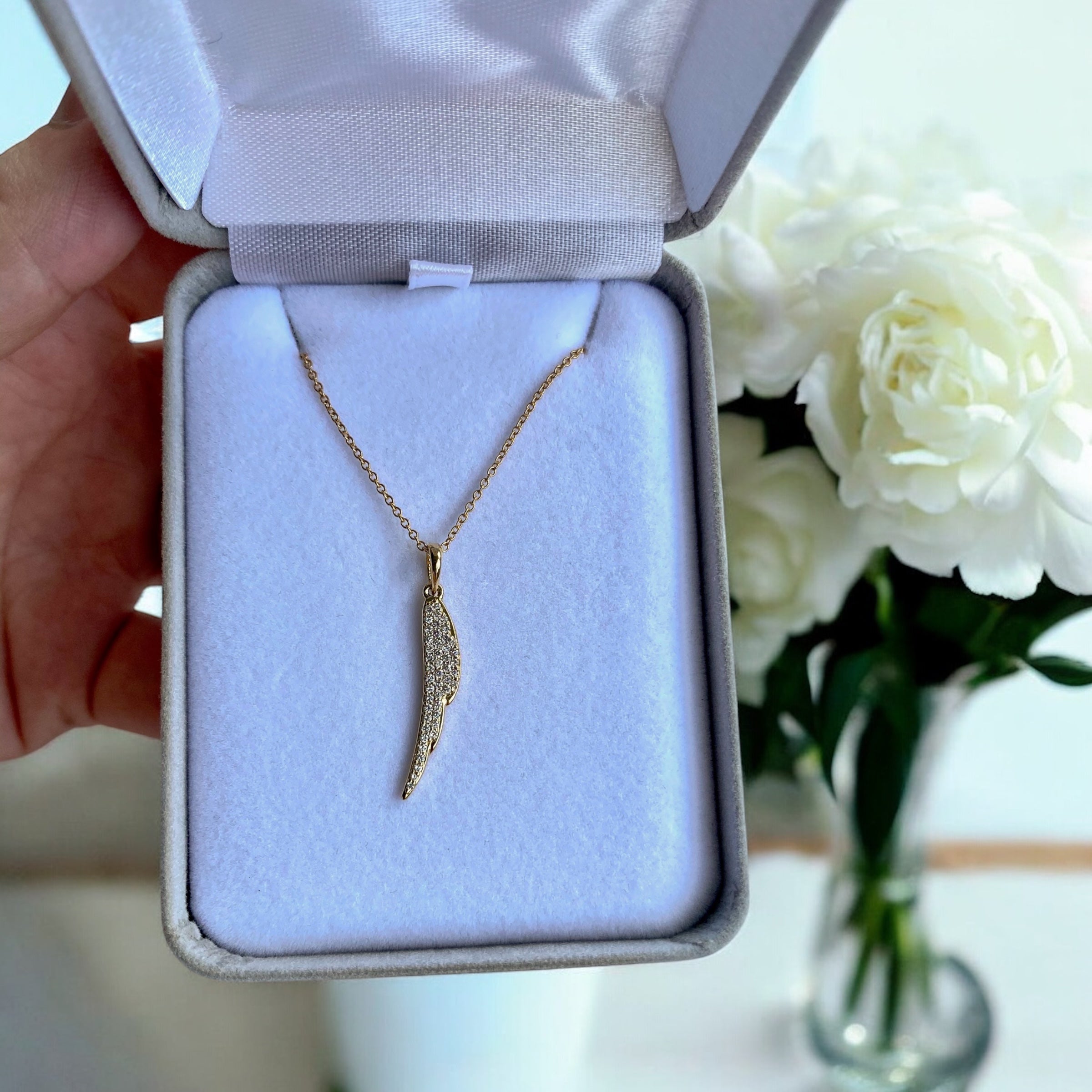 14k Gold Diamond Feather Necklace