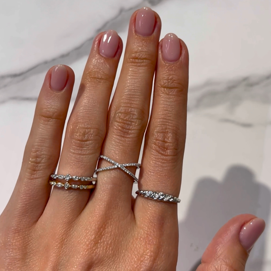 hand stacked woth Luna Jane Diamond stacking Ring