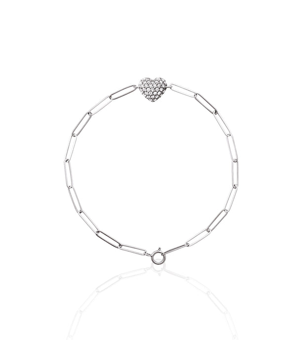 Pave Diamond Heart White Gold Bracelet