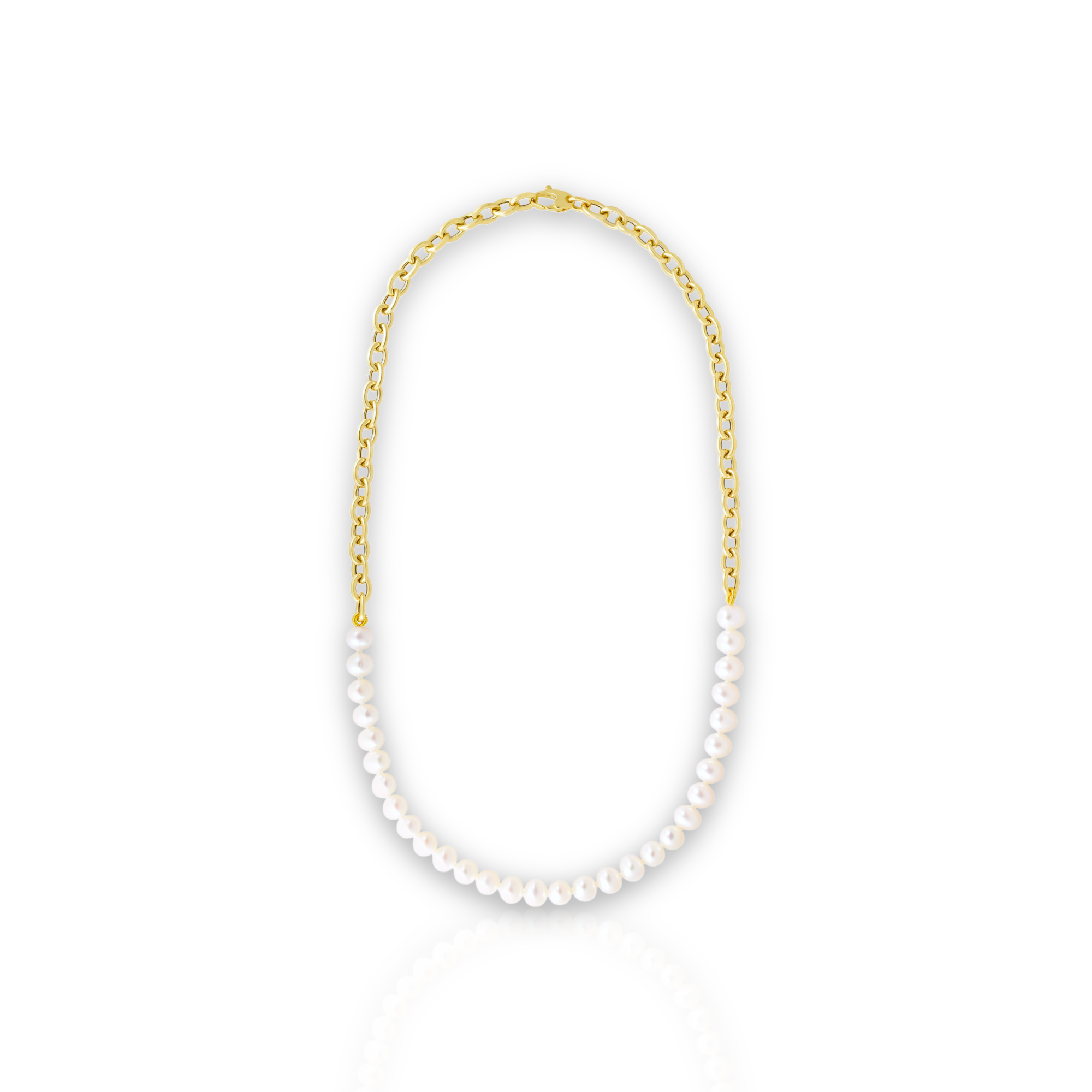 Pearl & 14k Chain Necklace on a white background