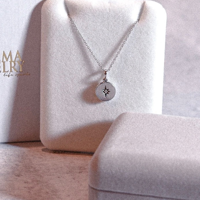 Unique Diamond North Star Necklace 14k White Gold