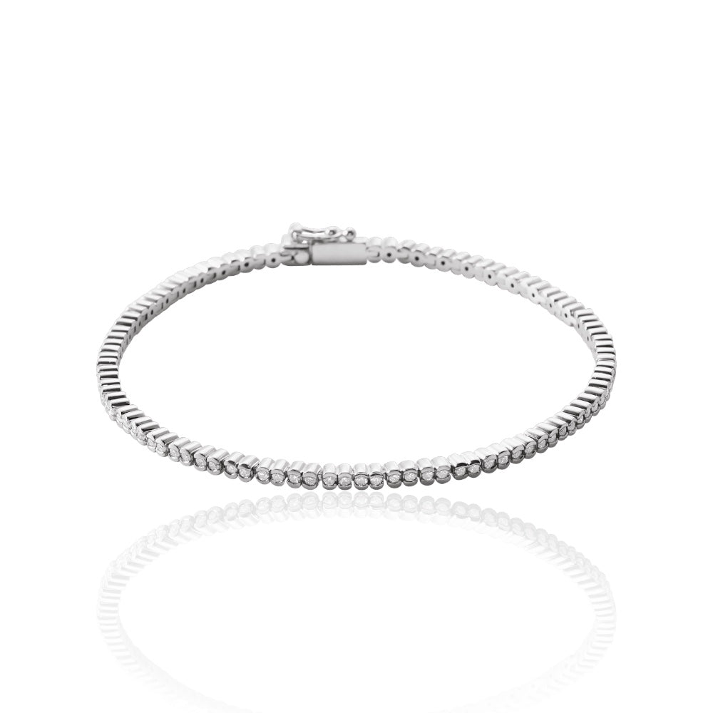 14k White Gold Tennis Bracelet made with 1 ct natural bezel set diamonds