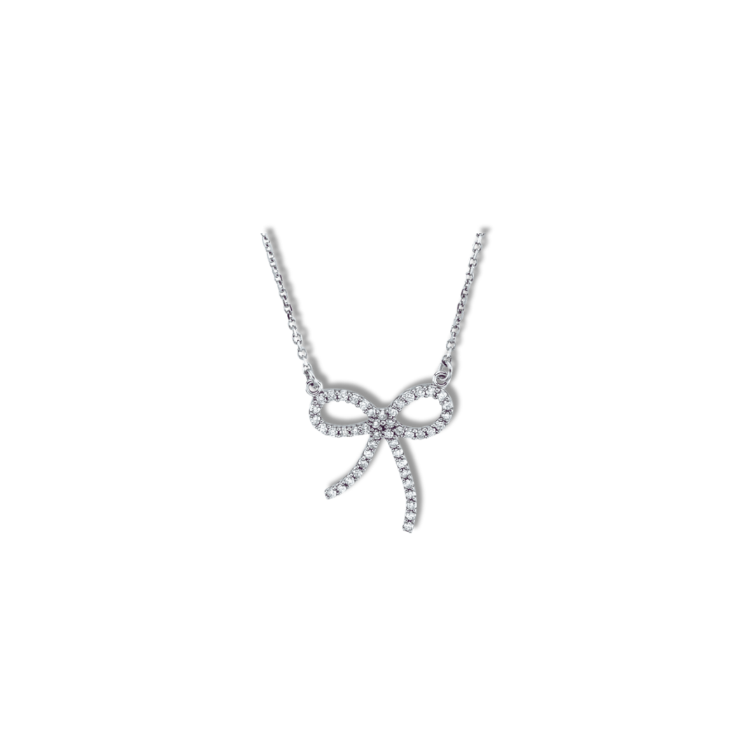 Bow Diamond Necklace 14k White Gold