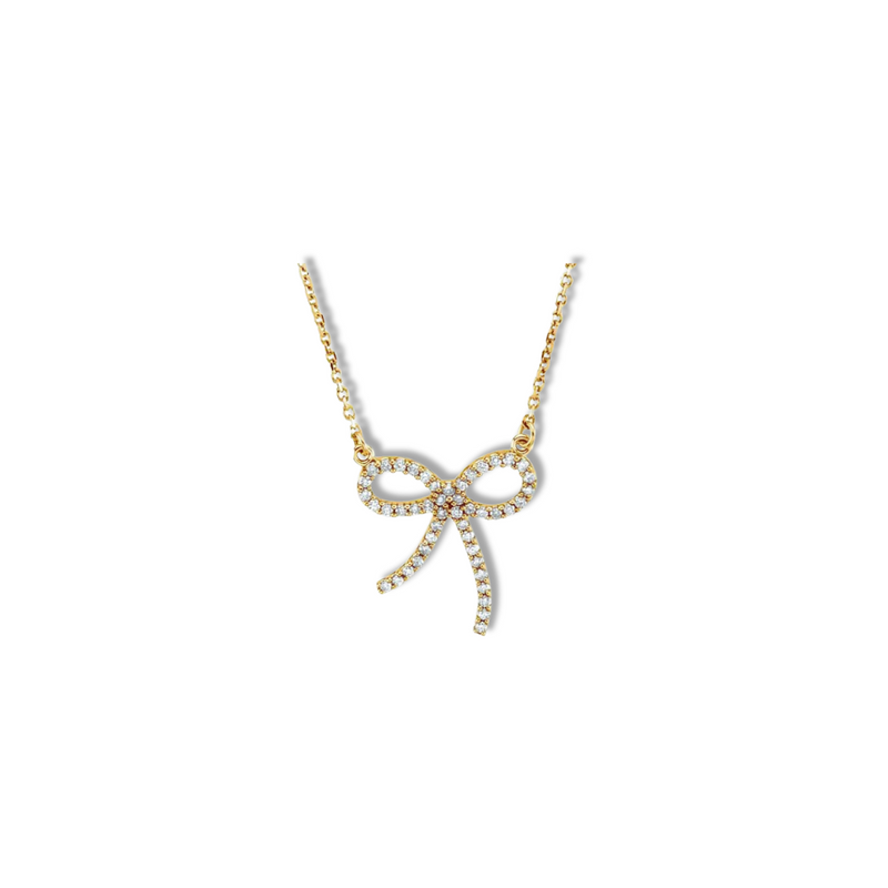 Bow Diamond Necklace 14k Gold