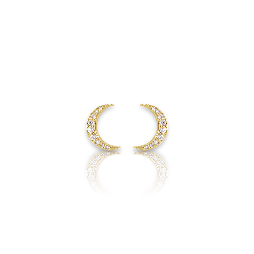 14k Diamond Crescent Stud Earrings