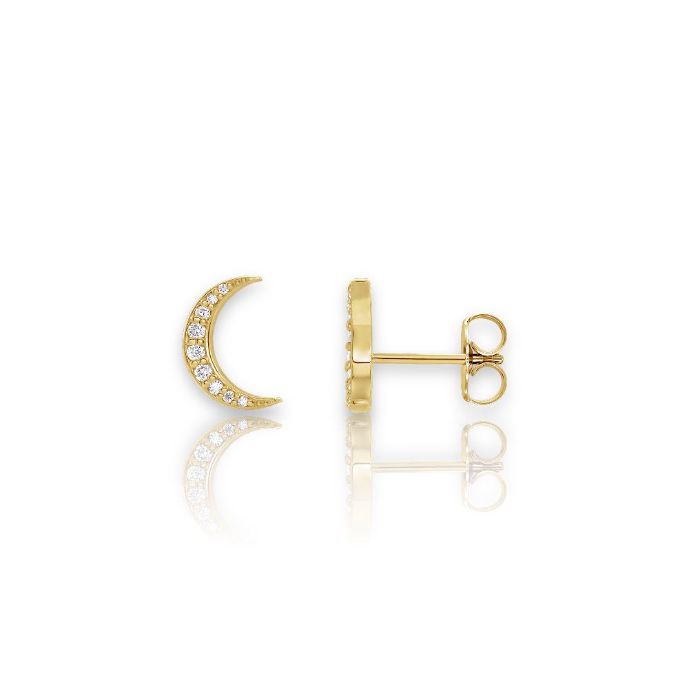 14k Diamond Crescent Stud Earrings