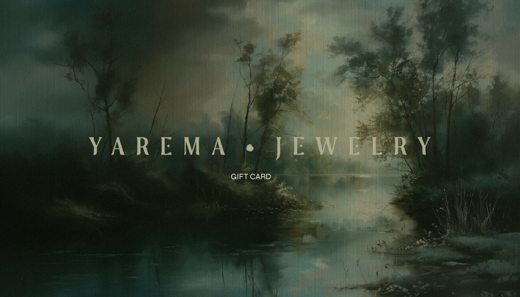 Mystical forest scene with 'Yarema Jewelry' logo overlay