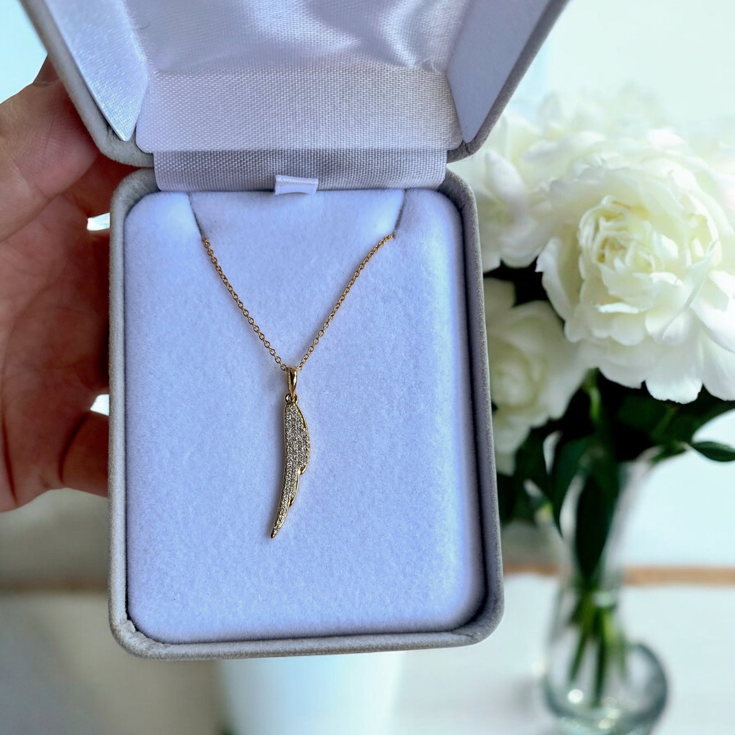 14k Gold Diamond Feather Necklace