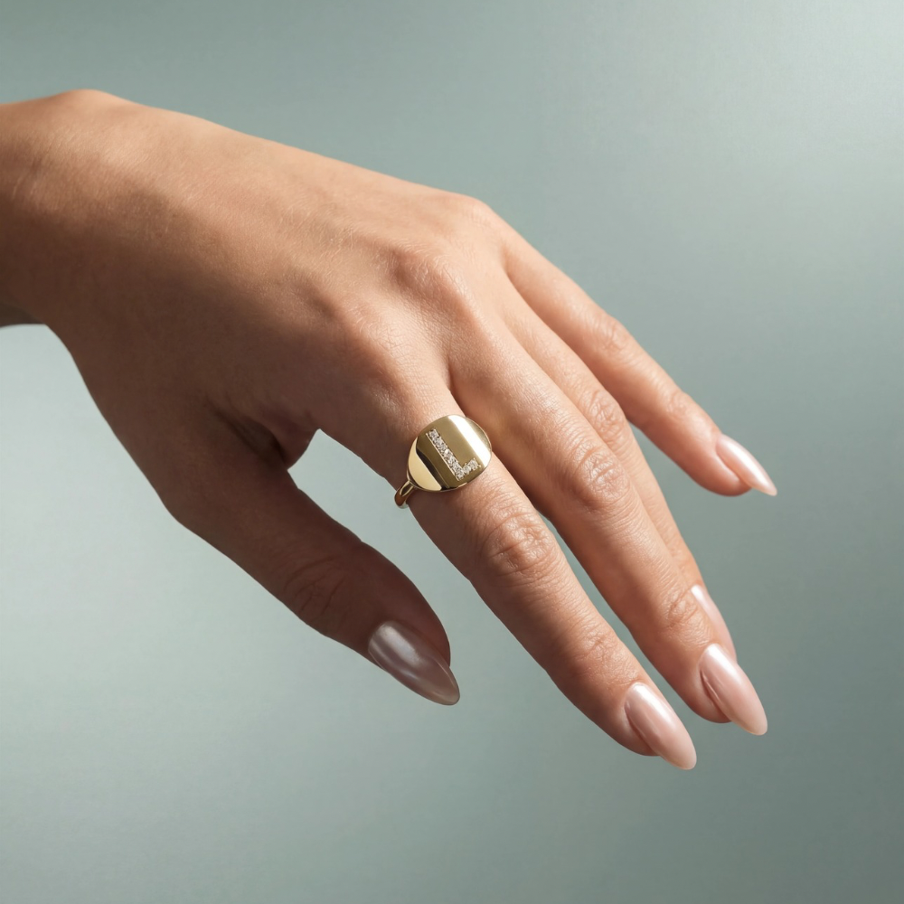14k Diamond Initial Ring