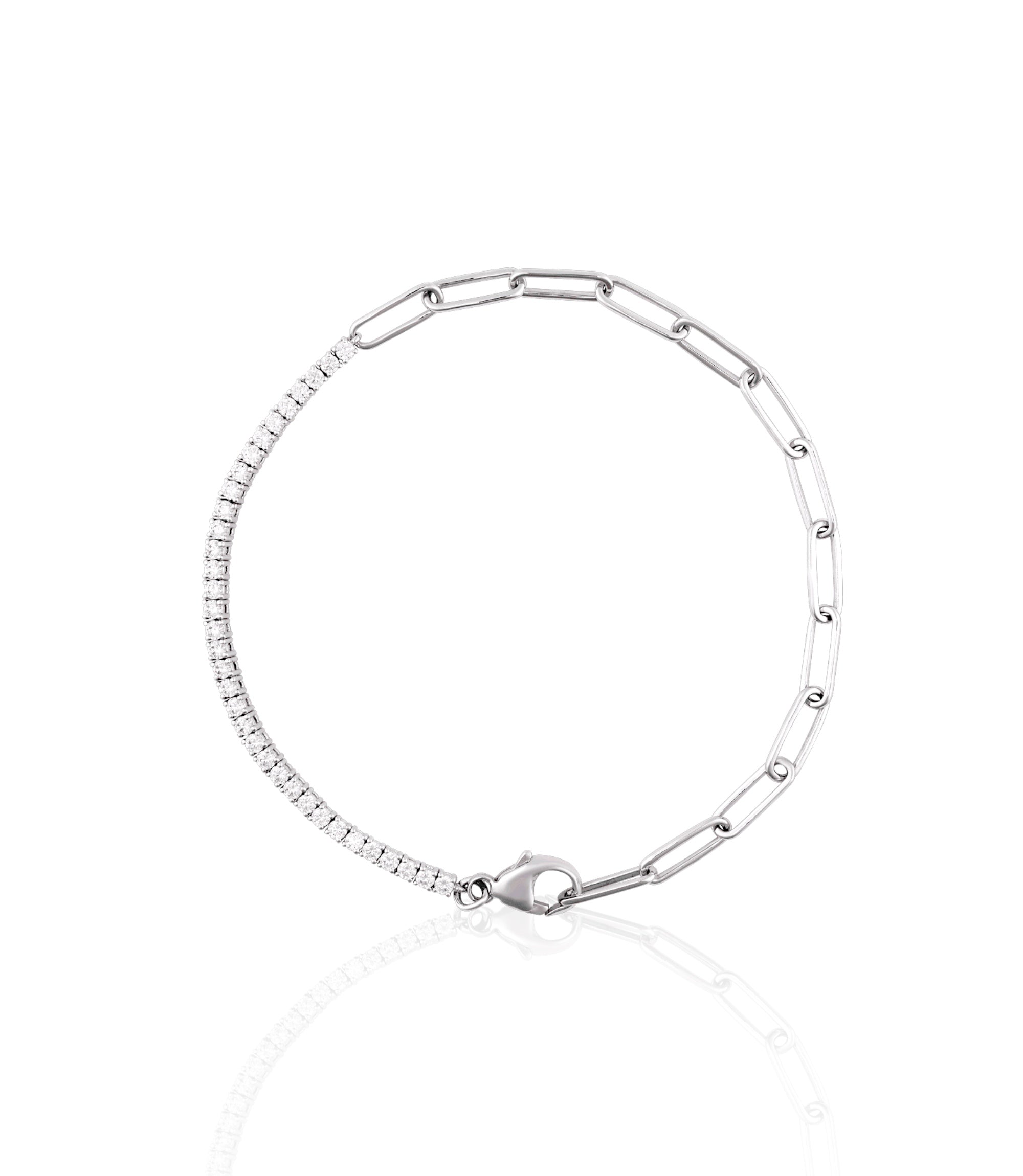 Peyton Diamond & Paperclip Chain White Gold Bracelet 