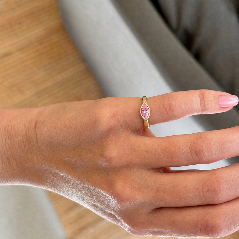 Petite Pink Sapphire Marquise Pinky Ring