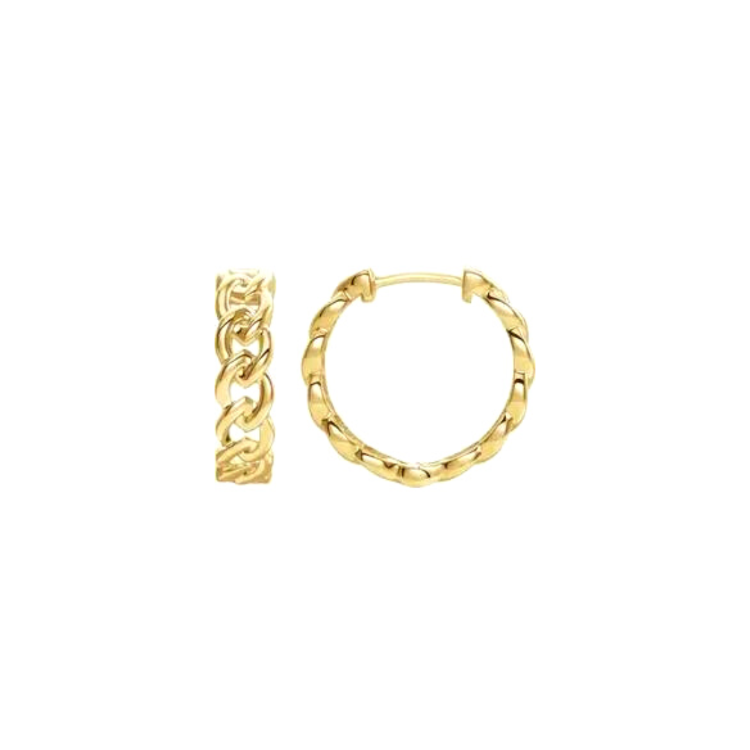 14k Gold Chain Medium Hoop Earrings