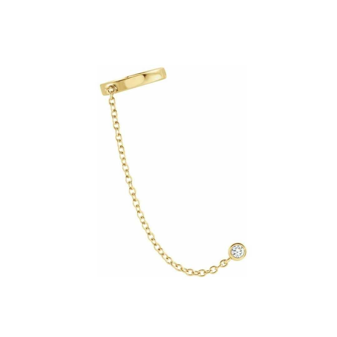 14k Diamond Ear Cuff with Chain - YAREMA JEWELRY