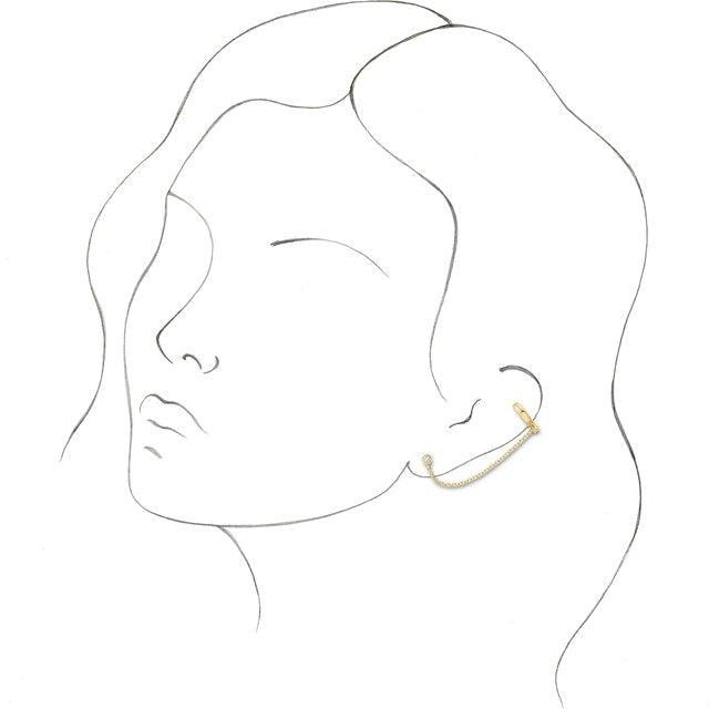 14k Diamond Ear Cuff with Chain - YAREMA JEWELRY