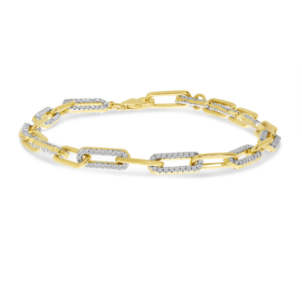 14K Yellow Gold Diamond Paper Clip Link Bracelet - YAREMA JEWELRY
