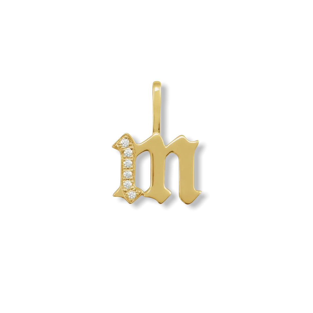 Diamond Gothic Initial Charm - YAREMA JEWELRY