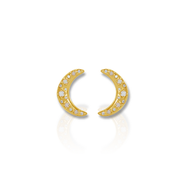 Opal & Diamond Crescent Moon Earrings - YAREMA JEWELRY