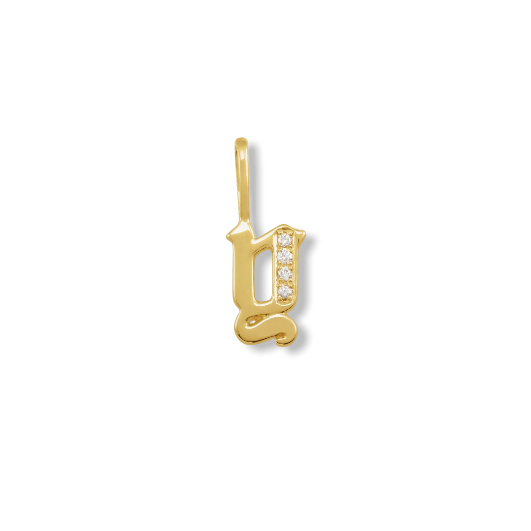 Diamond Gothic Initial Charm - YAREMA JEWELRY