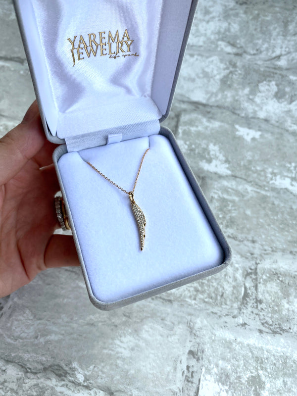 14k Gold Diamond Feather Necklace - YAREMA JEWELRY
