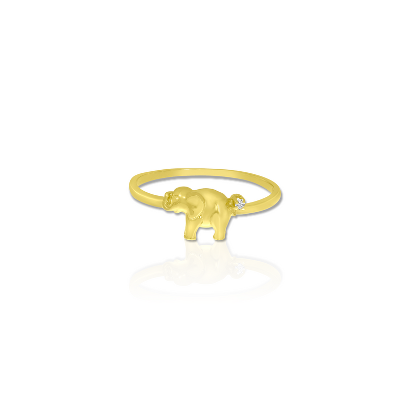 Gold Elephant Ring With Petite Diamond