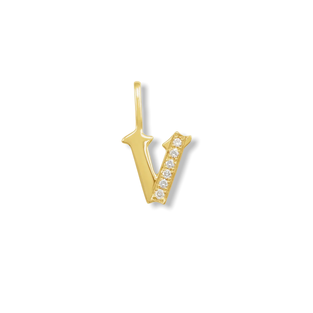 Diamond Gothic Initial Charm - YAREMA JEWELRY