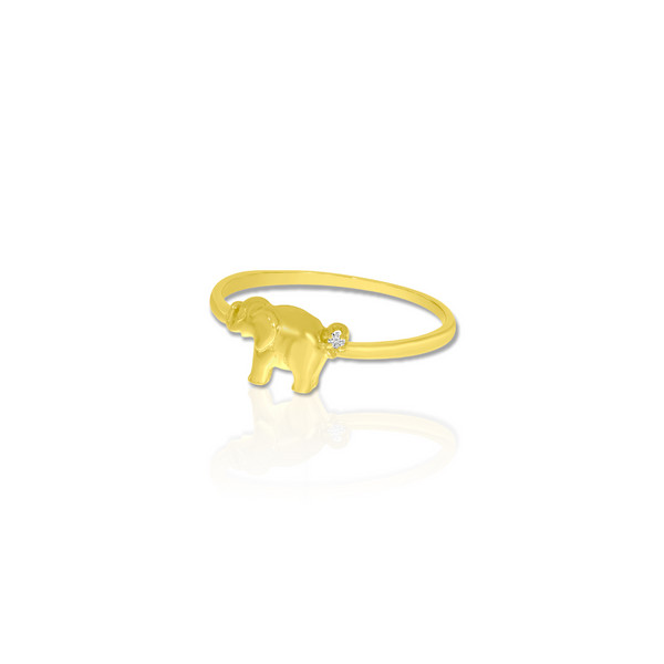 Gold Elephant Ring With Petite Diamond