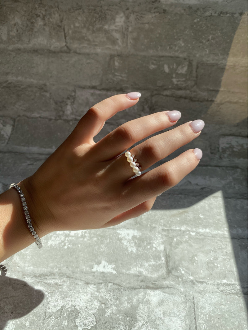 Akoya Cultured Pearl & Diamond Stackable Ring - YAREMA JEWELRY