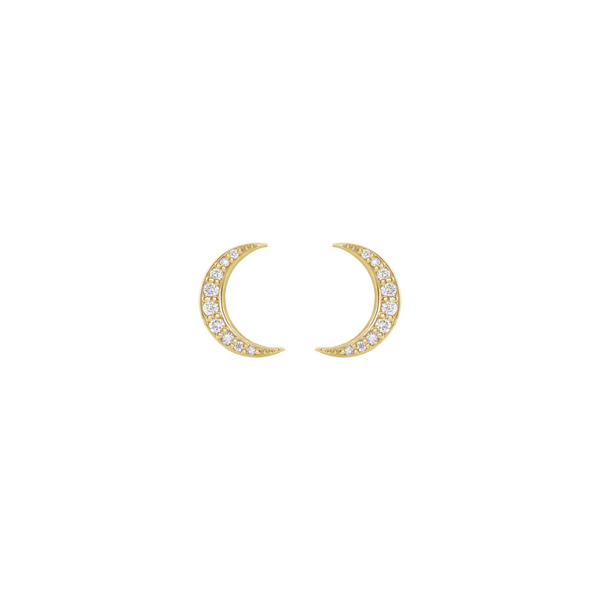 Diamond Crescent Moon Stud Earrings - YAREMA JEWELRY
