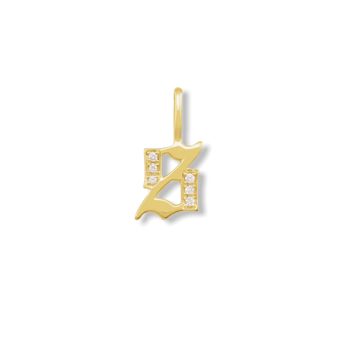 Diamond Gothic Initial Charm - YAREMA JEWELRY