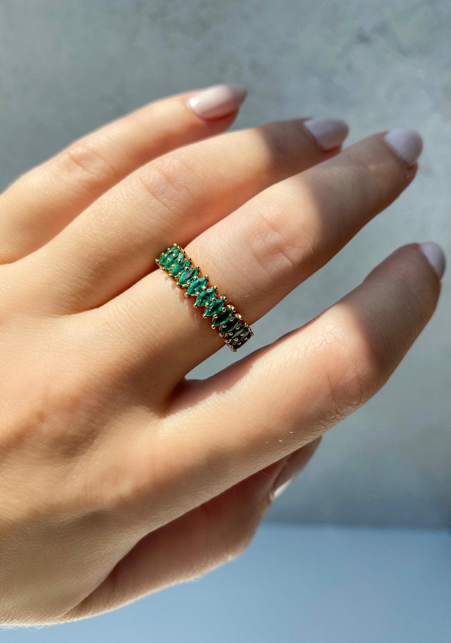 18k Gold Emerald Eternity Ring - YAREMA JEWELRY