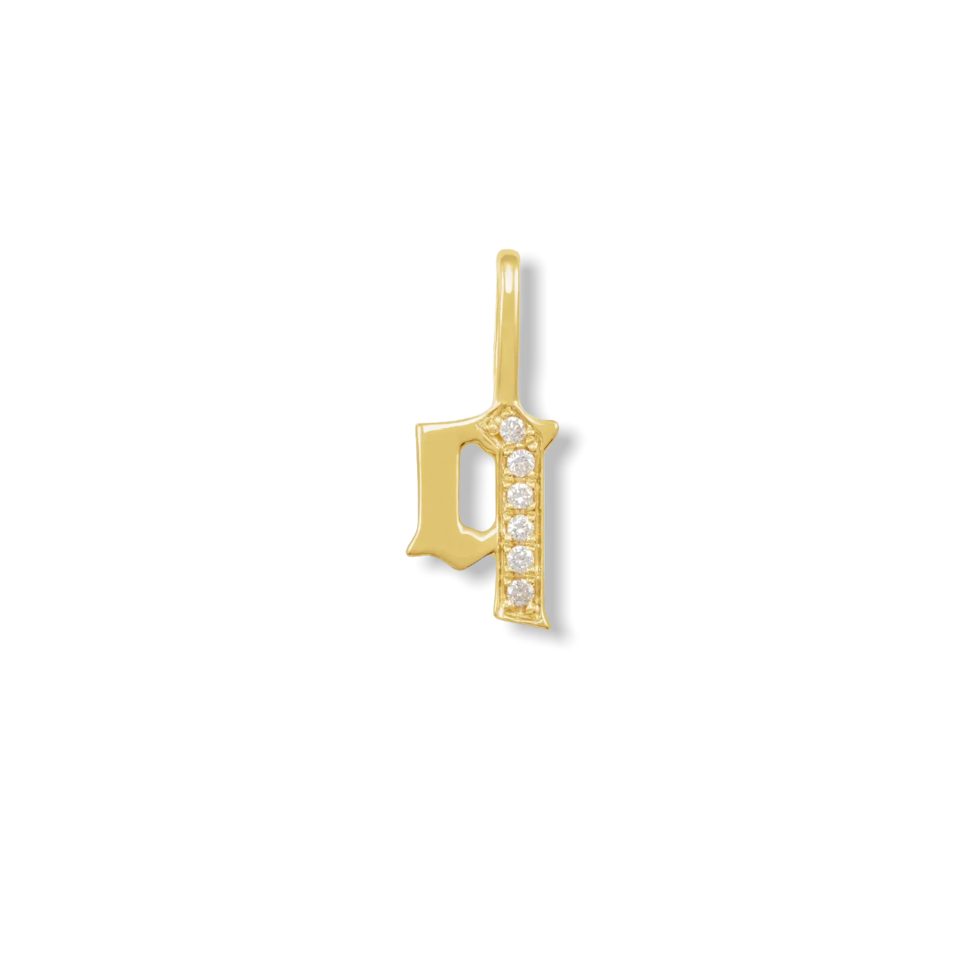 Diamond Gothic Initial Charm - YAREMA JEWELRY